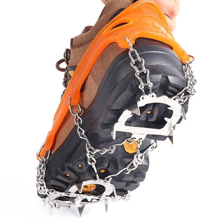 Frendorf | F12-3 12 Zähne Schnee Anti-Rutsch Gummi Schuhüberzug Edelstahl geschweißt Eisgriff, Größe: M Orange