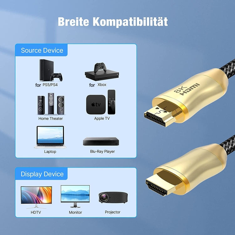 Frendorf | CO-HD801 10m HDMI 2.1 Version 8K 60Hz Für PS4 Kabel Beamer Notebook Set-Top Box Kabel(Gold)