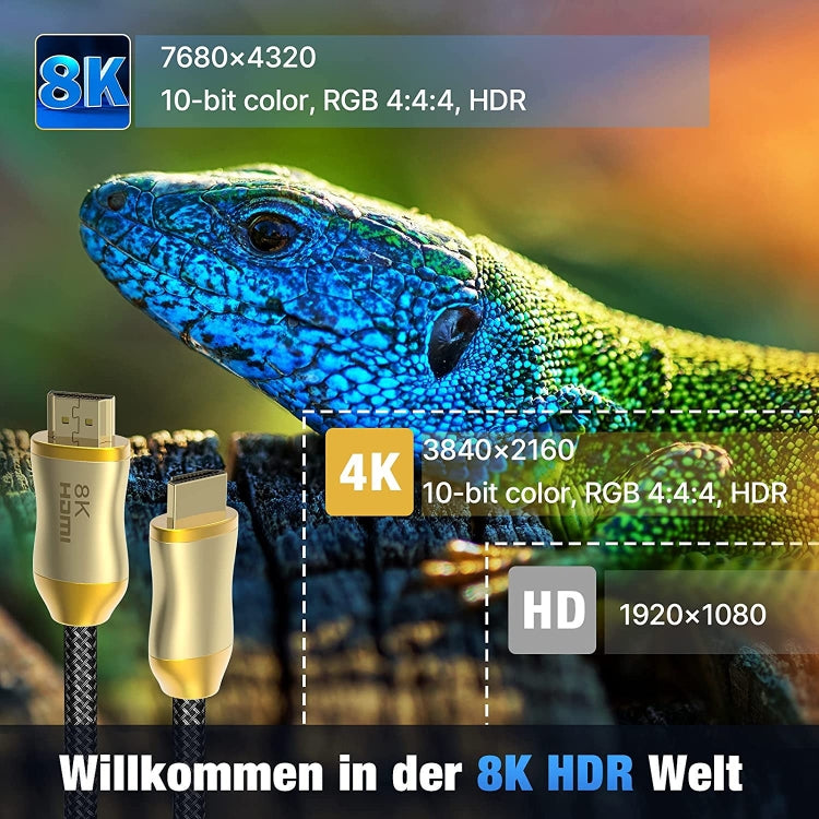 Frendorf | CO-HD801 10m HDMI 2.1 Version 8K 60Hz Für PS4 Kabel Beamer Notebook Set-Top Box Kabel(Gold)