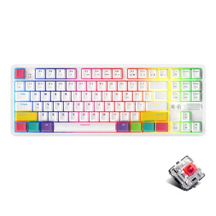 Frendorf | Ajazz K870T 87-Tasten Hot Swap Bluetooth/Kabel Dual Mode RGB Hintergrundbeleuchtung Büro Spiel Mechanische Tastatur Roter Schaft (Weiß)