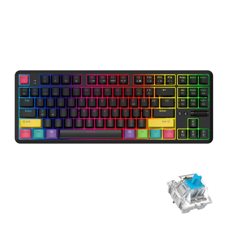 Frendorf | Ajazz K870T 87-Tasten Hot Swap Bluetooth/verkabelt Dual Mode RGB Hintergrundbeleuchtung Büro Spiel Mechanische Tastatur Grüne Achse (Schwarz)