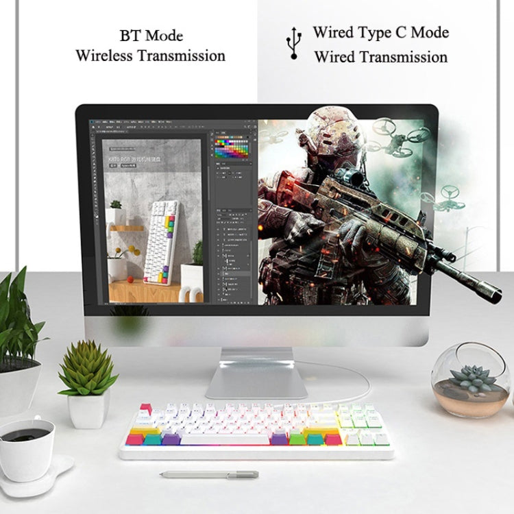 Frendorf | Ajazz K870T 87-Tasten Hot Swap Bluetooth/verkabelt Dual Mode RGB Hintergrundbeleuchtung Büro Spiel Mechanische Tastatur Grüne Achse (Schwarz)