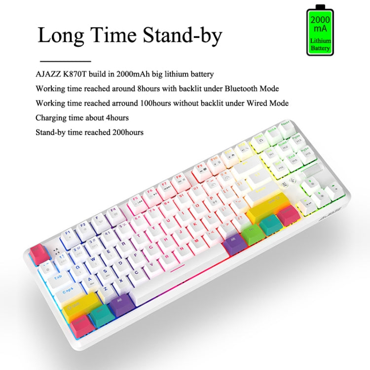 Frendorf | Ajazz K870T 87-Tasten Hot Swap Bluetooth/verkabelt Dual Mode RGB Hintergrundbeleuchtung Büro Spiel Mechanische Tastatur Grüne Achse (Schwarz)