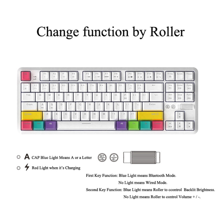 Frendorf | Ajazz K870T 87-Tasten Hot Swap Bluetooth/Kabel Dual Mode RGB Hintergrundbeleuchtung Büro Spiel Mechanische Tastatur Roter Schaft (Weiß)
