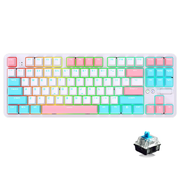 Frendorf | Ajazz K870T Pro 87 Tasten Drei Modi Kabellos/Bluetooth/Verkabelt Stecker RGB Mechanische Tastatur Grüne Achse (Weiß)