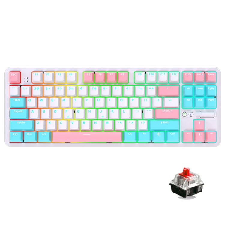 Frendorf | Ajazz K870T Pro 87 Tasten Drei Modi Drahtlos/Bluetooth/Verkabelt Stecker RGB Mechanische Tastatur Rote Achse (Weiß)