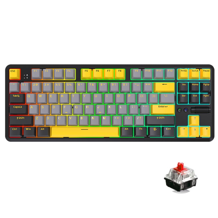 Frendorf | Ajazz K870T Pro 87 Tasten Drei-Modus Drahtlos/Bluetooth/Kabel Pluggable RGB Mechanische Tastatur Roter Schaft (Schwarz)