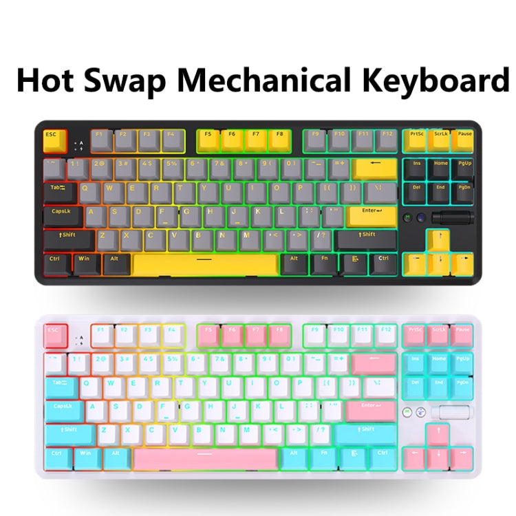 Frendorf | Ajazz K870T Pro 87 Tasten Drei Modi Kabellos/Bluetooth/Verkabelt Stecker RGB Mechanische Tastatur Grüne Achse (Weiß)