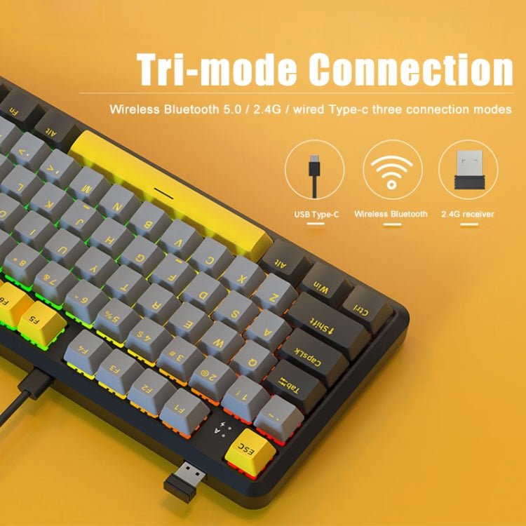 Frendorf | Ajazz K870T Pro 87 Tasten Drei Modi Kabellos/Bluetooth/Verkabelt Stecker RGB Mechanische Tastatur Grüne Achse (Weiß)