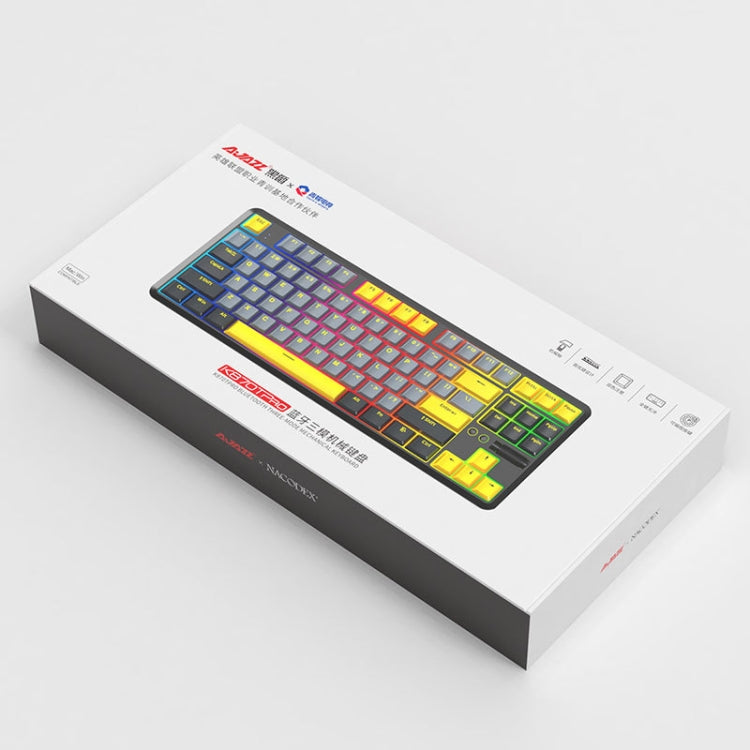 Frendorf | Ajazz K870T Pro 87 Tasten Drei Modi Kabellos/Bluetooth/Verkabelt Stecker RGB Mechanische Tastatur Grüne Achse (Weiß)