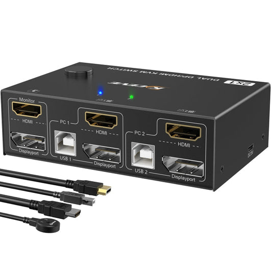 Frendorf | 202DH DP HDMI Dual Channel KVM Switch Computer Host DP Schnittstelle Tastatur Maus Teilen Anzeige(Black)