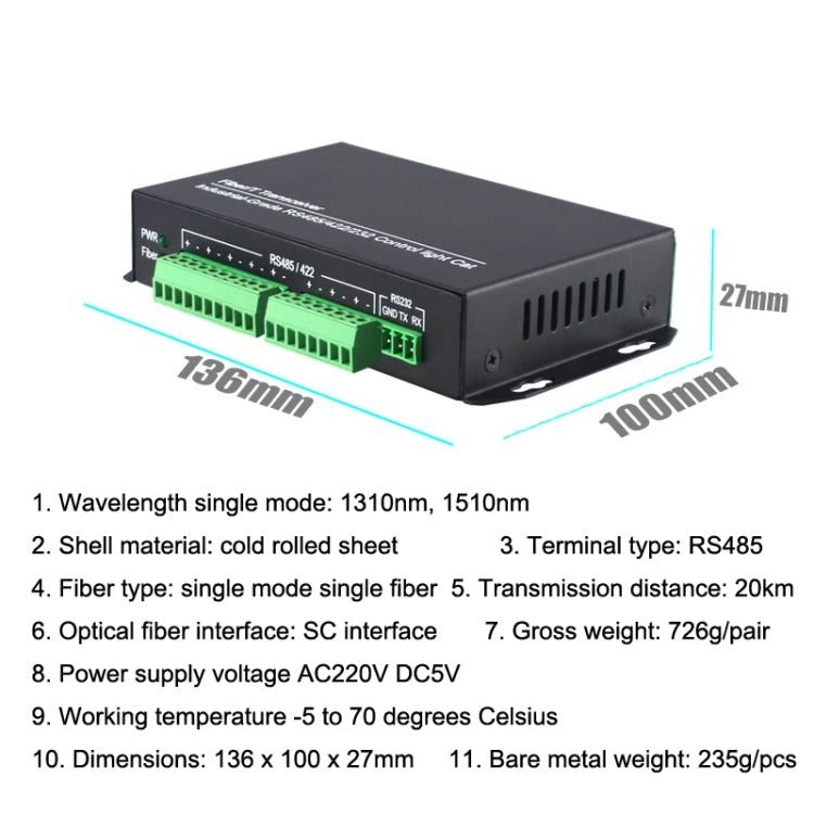 Frendorf | 1pair YH-VD48508 SC 8-Wege bidirektionalen Daten-Netzwerk-Optischer Transceiver Glasfaser-Transceiver (Schwarz)
