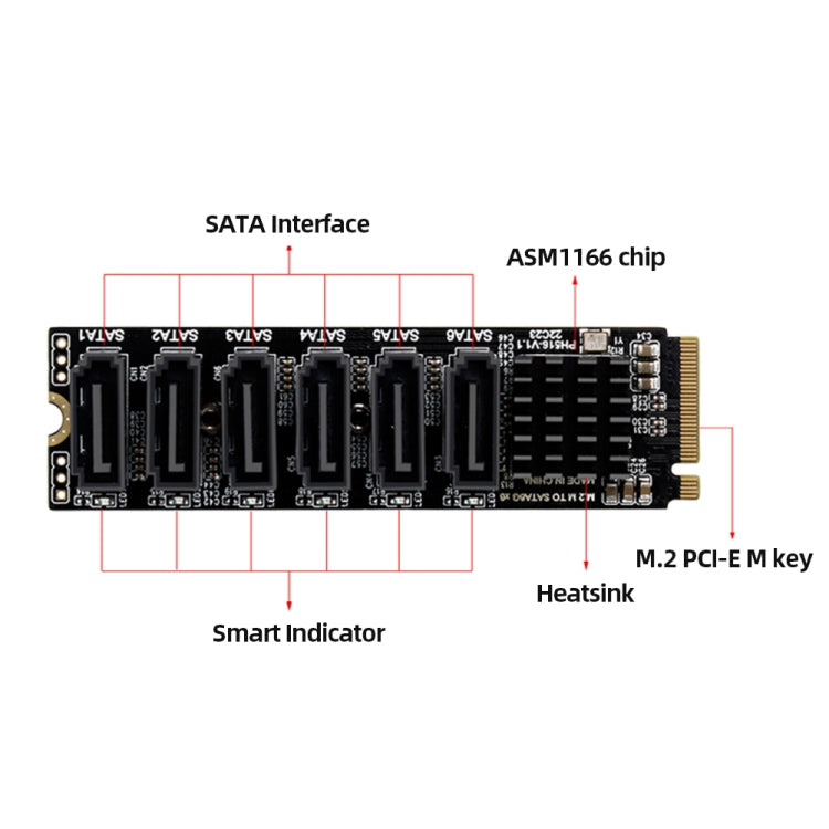 Frendorf | M2 M-EKY PCIE3.0 zu SATA6G Transfer Erweiterungskarte 6 Port Festplatten Erweiterungsadapterkarte (PH516)