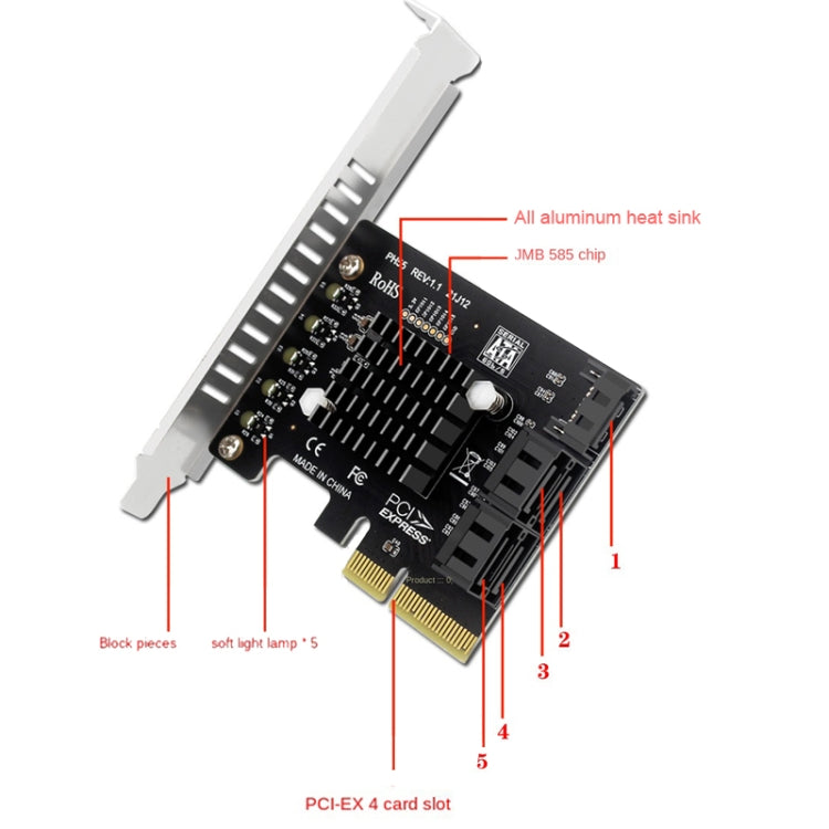 Frendorf | PCI-E zu 5 SATA 3.0 Erweiterungskarte (Vollhochprofil)