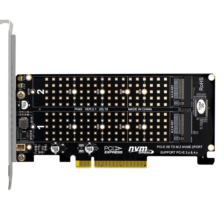 Frendorf | PCI-E X8 Double Disk Transfer Card NVME M.2 MKEY SSD RAID Array Expansion Adapter(PH45)