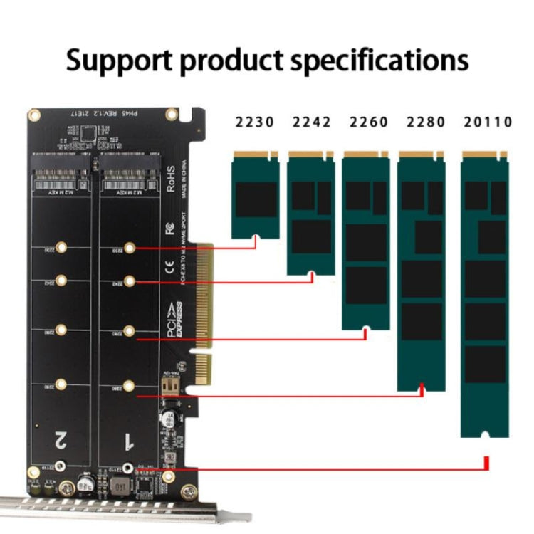 Frendorf | PCI-E X8 Double Disk Transfer Card NVME M.2 MKEY SSD RAID Array Expansion Adapter(PH45)