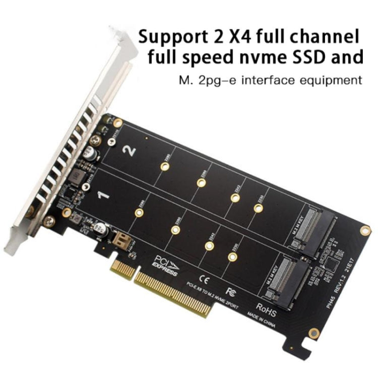 Frendorf | PCI-E X8 Double Disk Transfer Card NVME M.2 MKEY SSD RAID Array Expansion Adapter(PH45)
