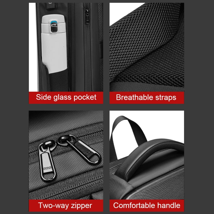 Frendorf | EVA Hartschalen erweiterbarer Laptop-Rucksack mit USB-Anschluss Multifunktionaler Business-Reiserucksack (Schwarz)