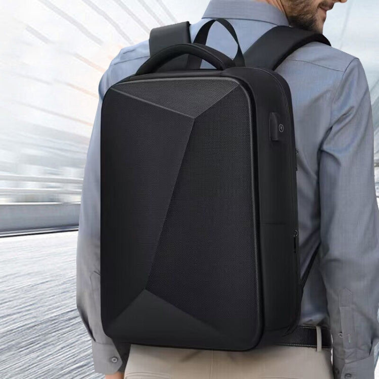 Frendorf | EVA Hartschalen erweiterbarer Laptop-Rucksack mit USB-Anschluss Multifunktionaler Business-Reiserucksack (Schwarz)