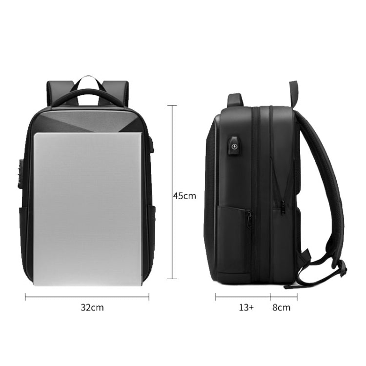 Frendorf | EVA Hartschalen erweiterbarer Laptop-Rucksack mit USB-Anschluss Multifunktionaler Business-Reiserucksack (Schwarz)