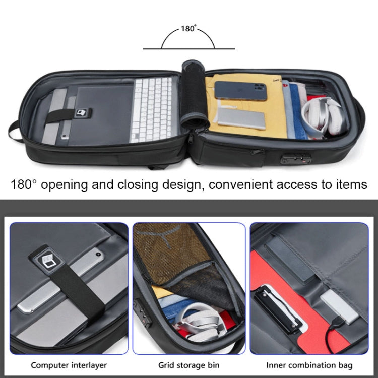 Frendorf | EVA Hartschalen erweiterbarer Laptop-Rucksack mit USB-Anschluss Multifunktionaler Business-Reiserucksack (Schwarz)