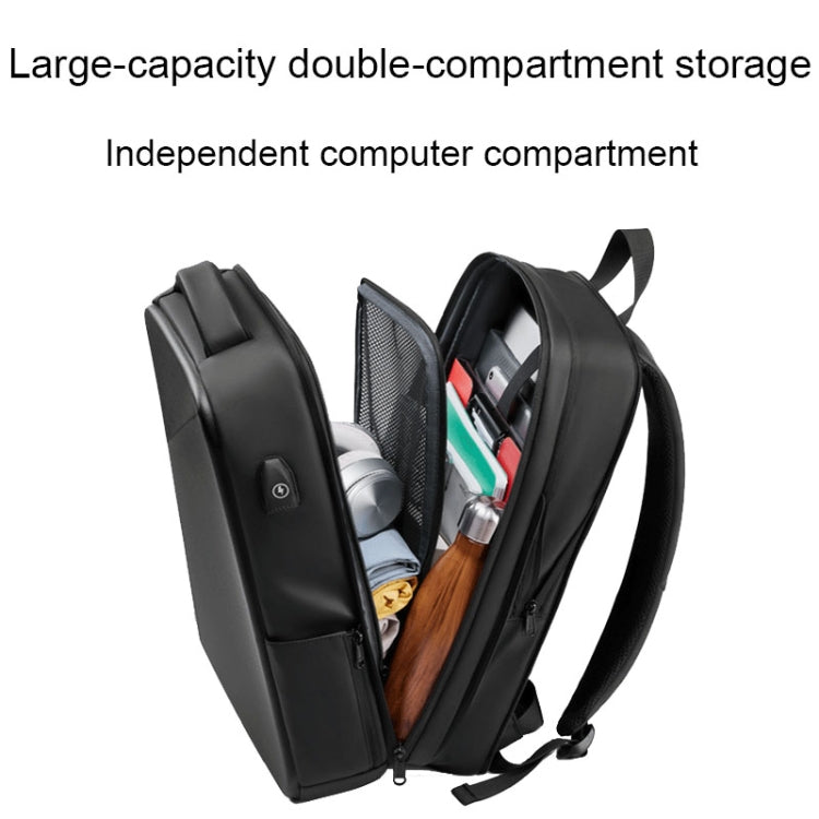 Frendorf | EVA Hartschalen erweiterbarer Laptop-Rucksack mit USB-Anschluss Multifunktionaler Business-Reiserucksack (Schwarz)