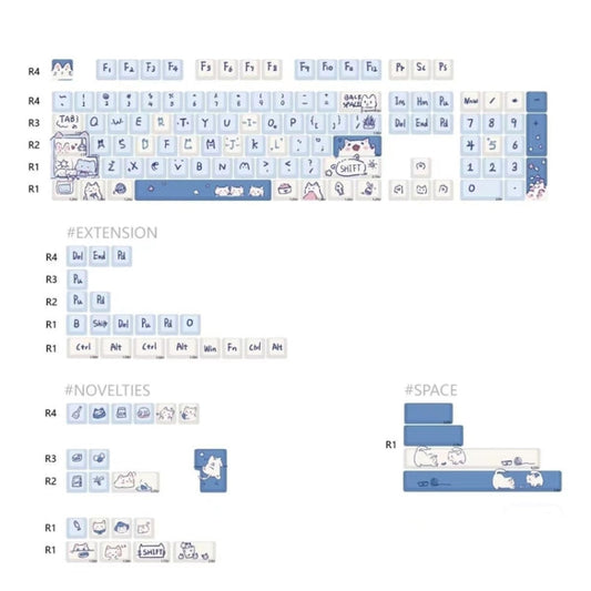 Frendorf | 148 Tasten MDA Höhe 5-seitig Wärmeanstieg PBT Mechanische Tastatur-Tastenkappen (Blau)