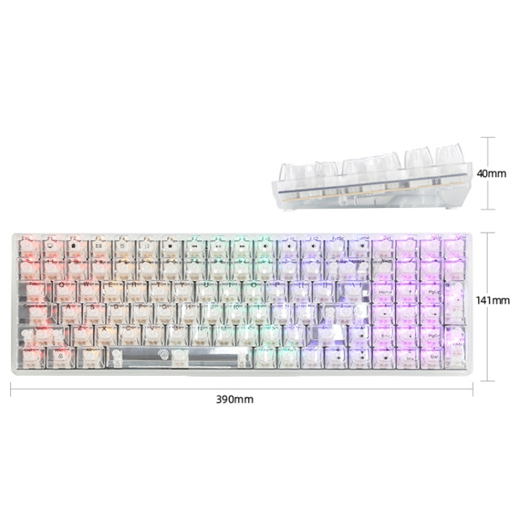 Frendorf | 100 Tasten angepasste Gaming kabelgebundene mechanische Tastatur transparente Tastenkappen roter Schaft (weiß)