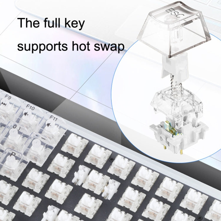 Frendorf | 100 Tasten angepasste Gaming kabelgebundene mechanische Tastatur transparente Tastenkappen roter Schaft (weiß)