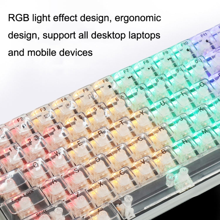 Frendorf | 100 Tasten angepasste Gaming kabelgebundene mechanische Tastatur transparente Tastenkappen roter Schaft (weiß)