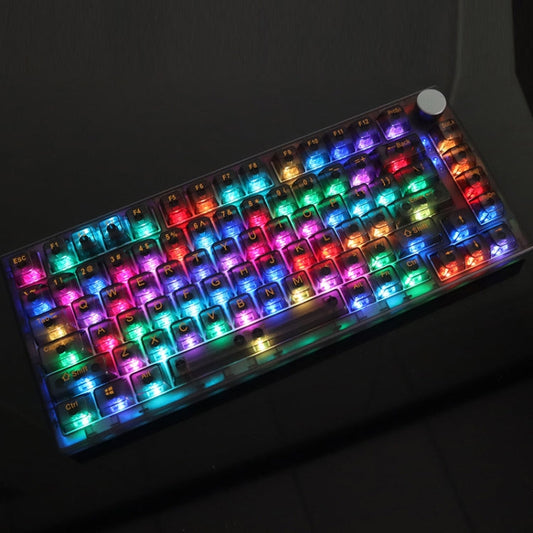 Frendorf | 130 Tasten MDA Höhe Mechanische Tastatur Transparente Tastenkappe (Schwarz Transparent)