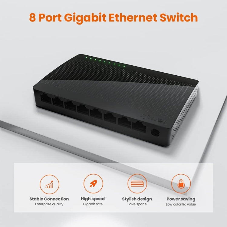 Frendorf | Tenda SG108 100/1000M Desktop-Netzwerk-Switch 8-Port-Gigabit-Desktop-Switch Ethernet-Switch LAN-Hub (UK-Stecker)