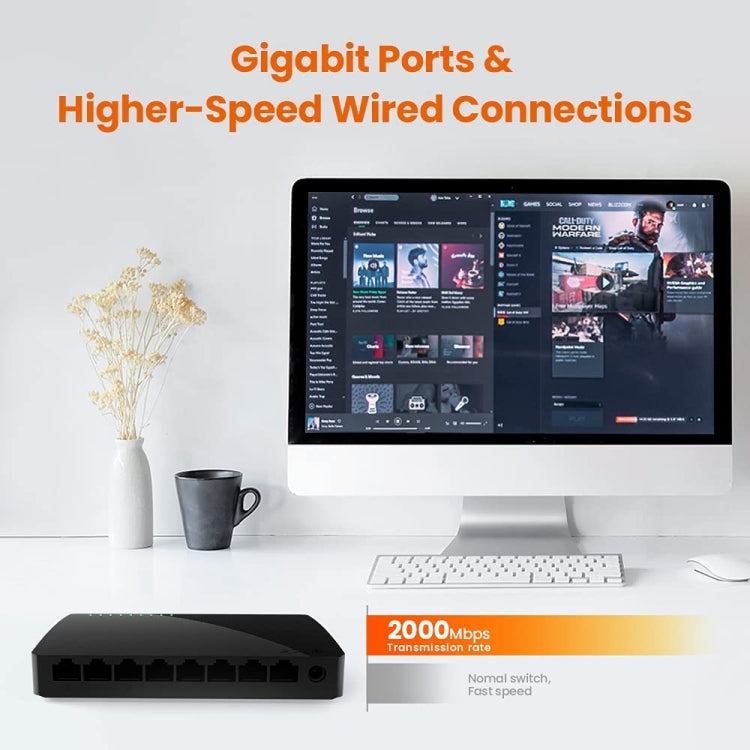 Frendorf | Tenda SG108 100/1000M Desktop-Netzwerk-Switch 8-Port-Gigabit-Desktop-Switch Ethernet-Switch LAN-Hub (UK-Stecker)