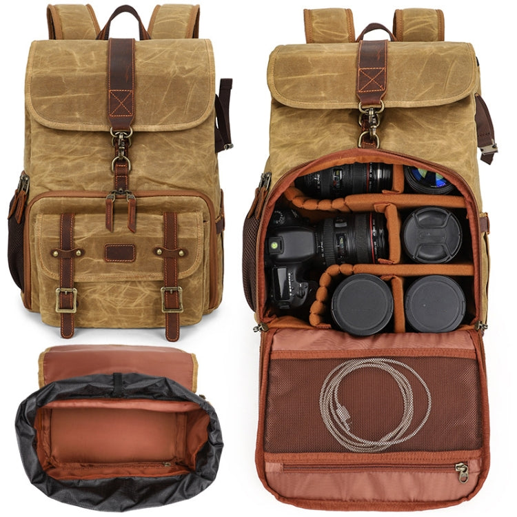 Frendorf | Große Kapazität SLR Digitalkamera Tasche Laptop Rucksack Canvas Aufbewahrungstasche (Erdgelb)