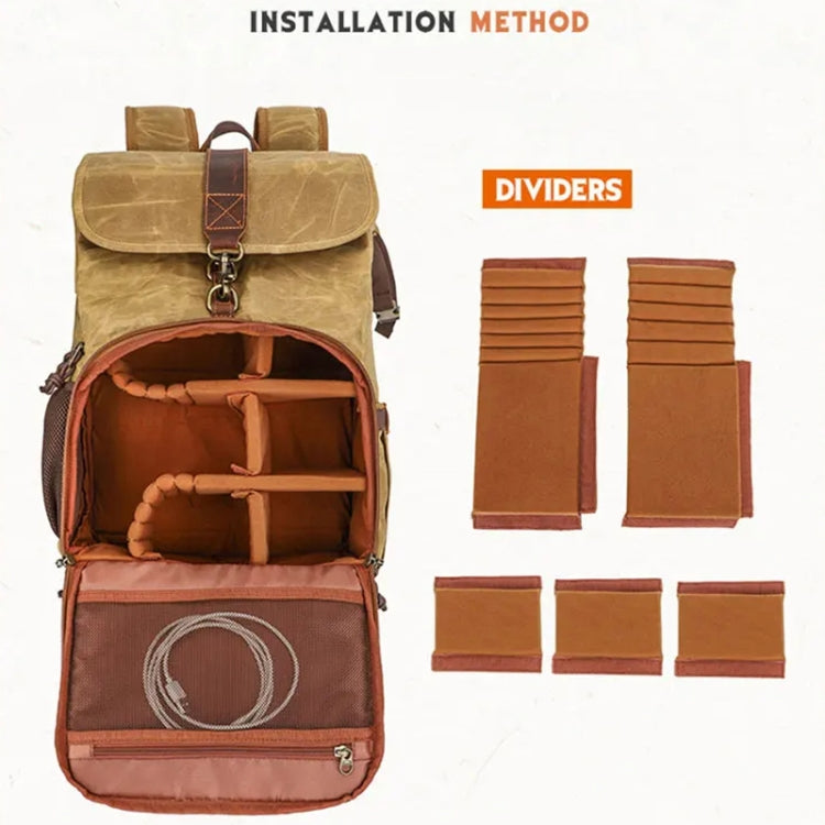 Frendorf | Große Kapazität SLR Digitalkamera Tasche Laptop Rucksack Canvas Aufbewahrungstasche (Erdgelb)