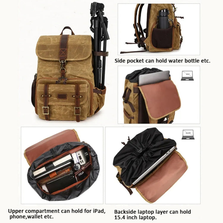 Frendorf | Große Kapazität SLR Digitalkamera Tasche Laptop Rucksack Canvas Aufbewahrungstasche (Erdgelb)