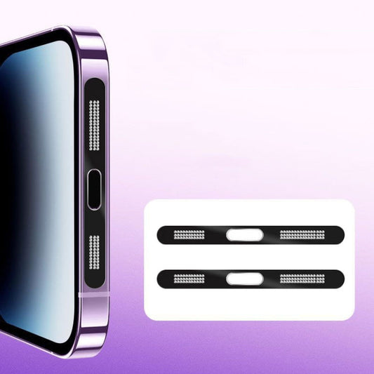 Frendorf | 2 Stück /Set Für iPhone 12 / 13 / 14 / 15 Serie Lautsprecher Beschichtung Metall Staubdicht Netz Ladeanschluss Schutzfolie Staubaufkleber (Schwarz)
