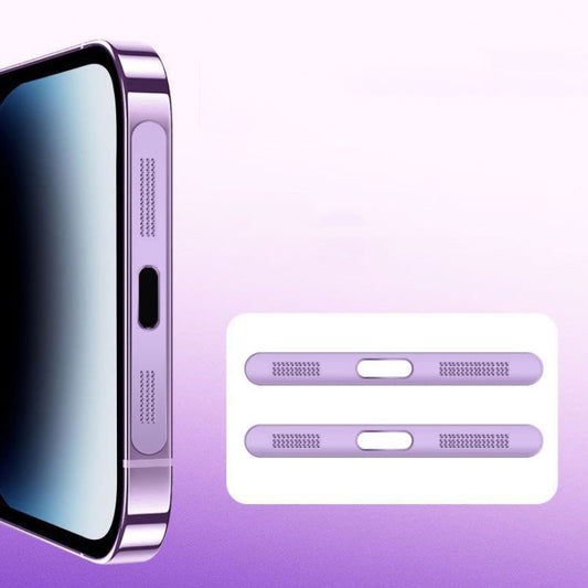 Frendorf | 2pcs /Set Für IPhone 12 / 13 / 14 / 15 Serie Lautsprecher Plattierung Metall Staubdicht Mesh Ladeanschluss Schutzfolie Staub Aufkleber (Lila)