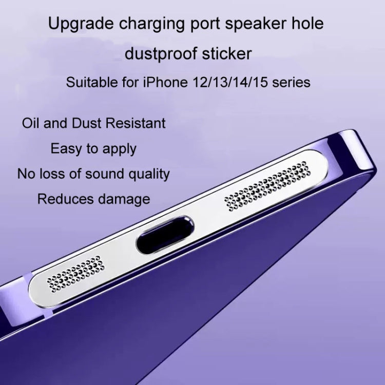 Frendorf | 2 Stück /Set Für iPhone 12 / 13 / 14 / 15 Serie Lautsprecher Beschichtung Metall Staubdicht Netz Ladeanschluss Schutzfolie Staubaufkleber (Schwarz)