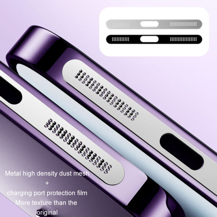 Frendorf | 2 Stück /Set Für iPhone 12 / 13 / 14 / 15 Serie Lautsprecher Beschichtung Metall Staubdicht Netz Ladeanschluss Schutzfolie Staubaufkleber (Schwarz)