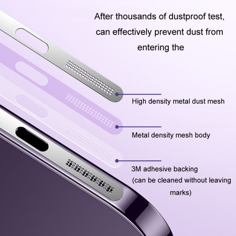 Frendorf | 2 Stück /Set Für iPhone 12 / 13 / 14 / 15 Serie Lautsprecher Beschichtung Metall Staubdicht Netz Ladeanschluss Schutzfolie Staubaufkleber (Schwarz)
