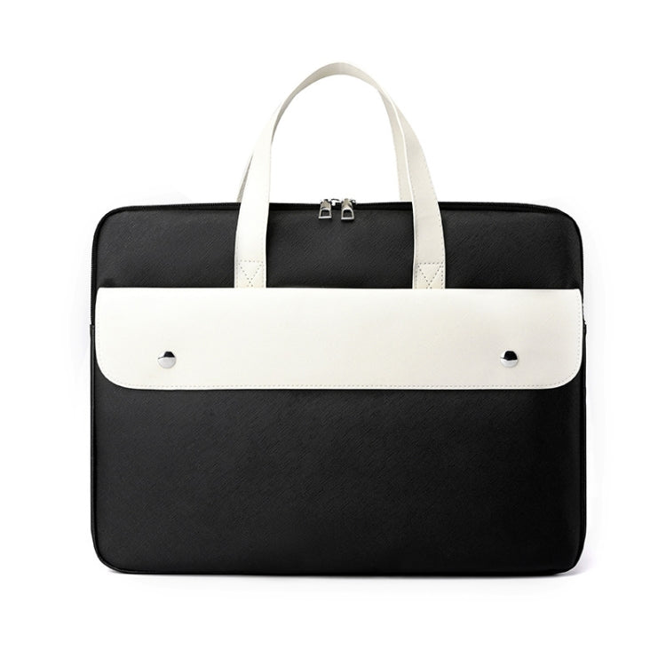 Frendorf | 15,6 Zoll Kontrastfarbe PU Leder Laptop-Tasche Computer Tasche Aktentaschen Schutz (Schwarz)