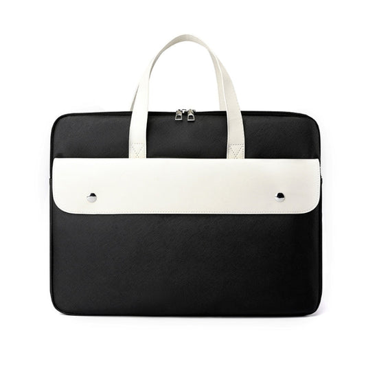 Frendorf | 15,6 Zoll Kontrastfarbe PU Leder Laptop-Tasche Computer Tasche Aktentaschen Schutz (Schwarz)
