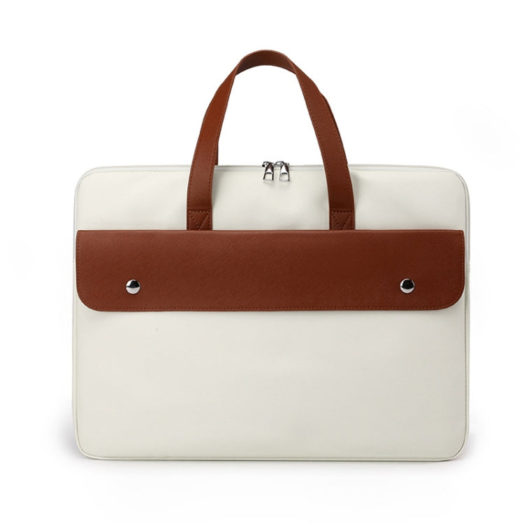 Frendorf | 15.6 Zoll Kontrastfarbe PU Leder Laptop Tasche Computer Tasche Aktentasche Hülle (Beige)