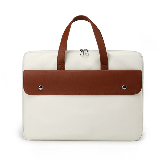 Frendorf | 15.6 Zoll Kontrastfarbe PU Leder Laptop Tasche Computer Tasche Aktentasche Hülle (Beige)