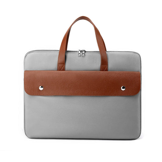 Frendorf | 15,6 Zoll Kontrastfarbe PU-Leder Laptop Tasche Computer Tasche Aktentasche Hülle (Grau)