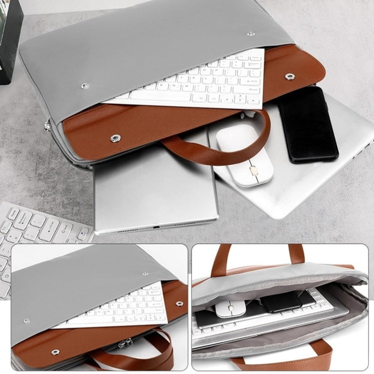 Frendorf | 15.6 Zoll Kontrastfarbe PU Leder Laptop Tasche Computer Tasche Aktentasche Hülle (Beige)