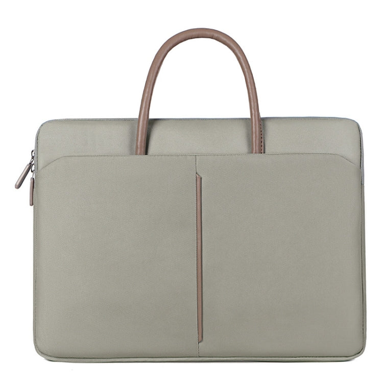Frendorf | 15 -15.6 Zoll Oxford Stoff Laptop Tasche Herren Damen Aktentasche mit PU Griff (Grau Grün)