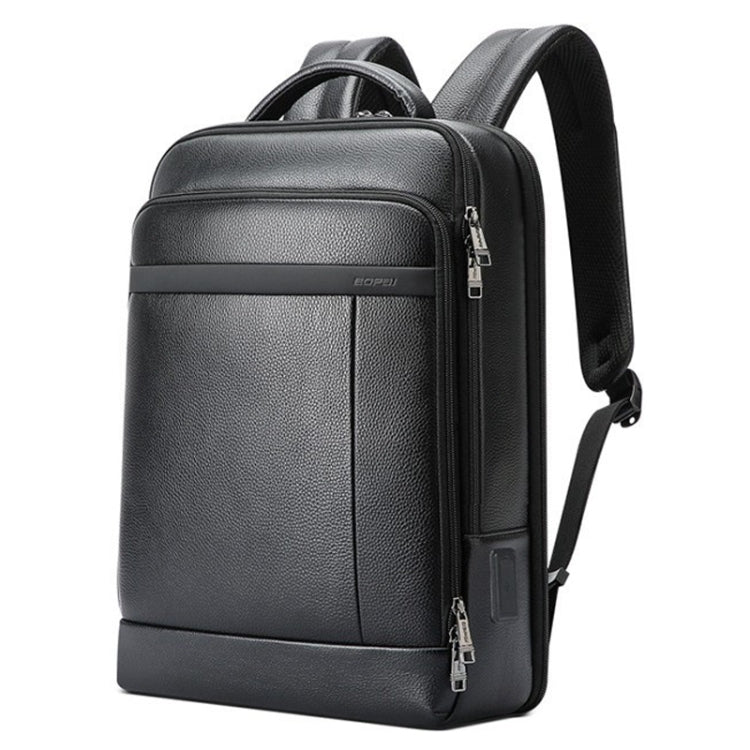 Frendorf | Bopai 61-120761 Großraums Erste Schicht Rindsleder Business Laptop Rucksack Mit USB+Type-C Anschluss (Schwarz)