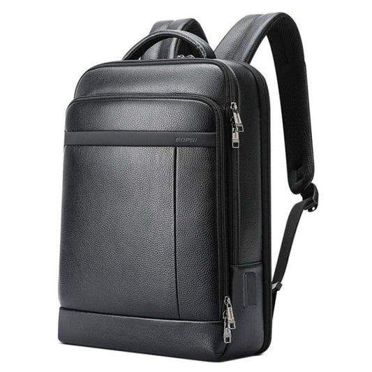 Frendorf | Bopai 61-120761 Großraums Erste Schicht Rindsleder Business Laptop Rucksack Mit USB+Type-C Anschluss (Schwarz)